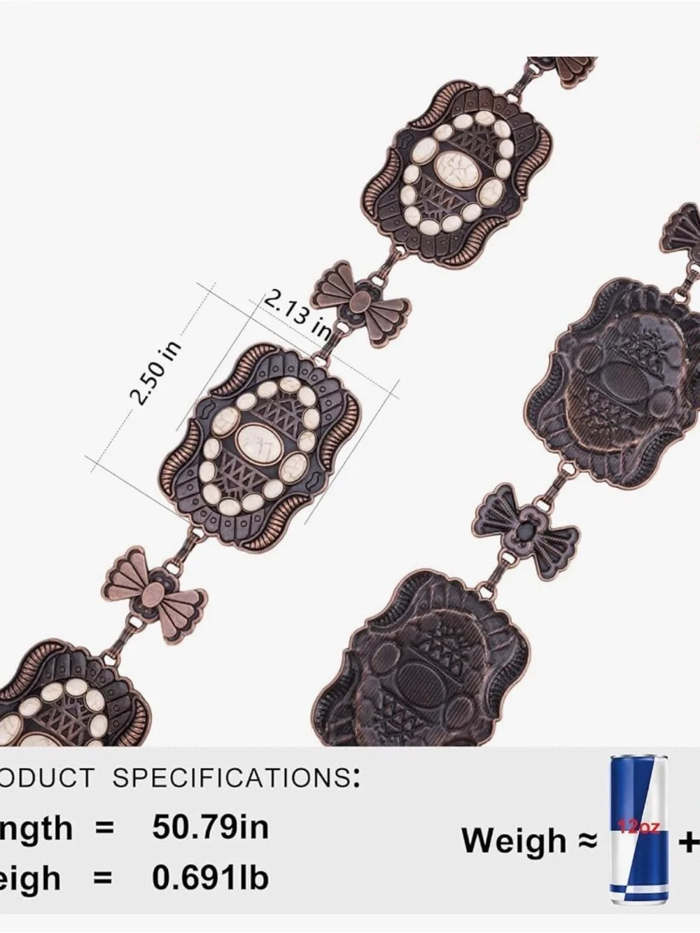 Montana West Copper-Tone Western Concho Belt with Cream Bead Accents